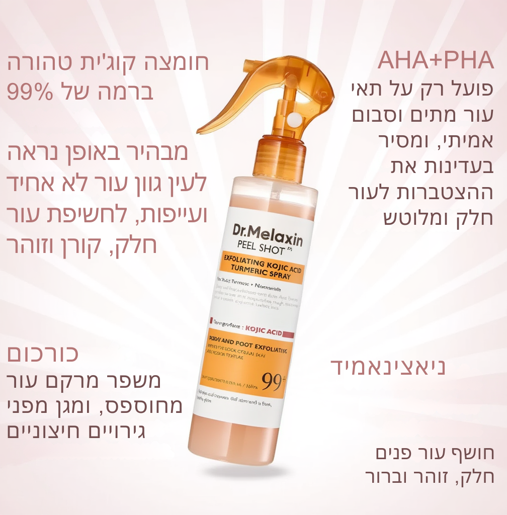 תרסיס פילינג לגוף – חומצה קוג'ית + כורכום + ניאצינאמיד mutualdropshopping